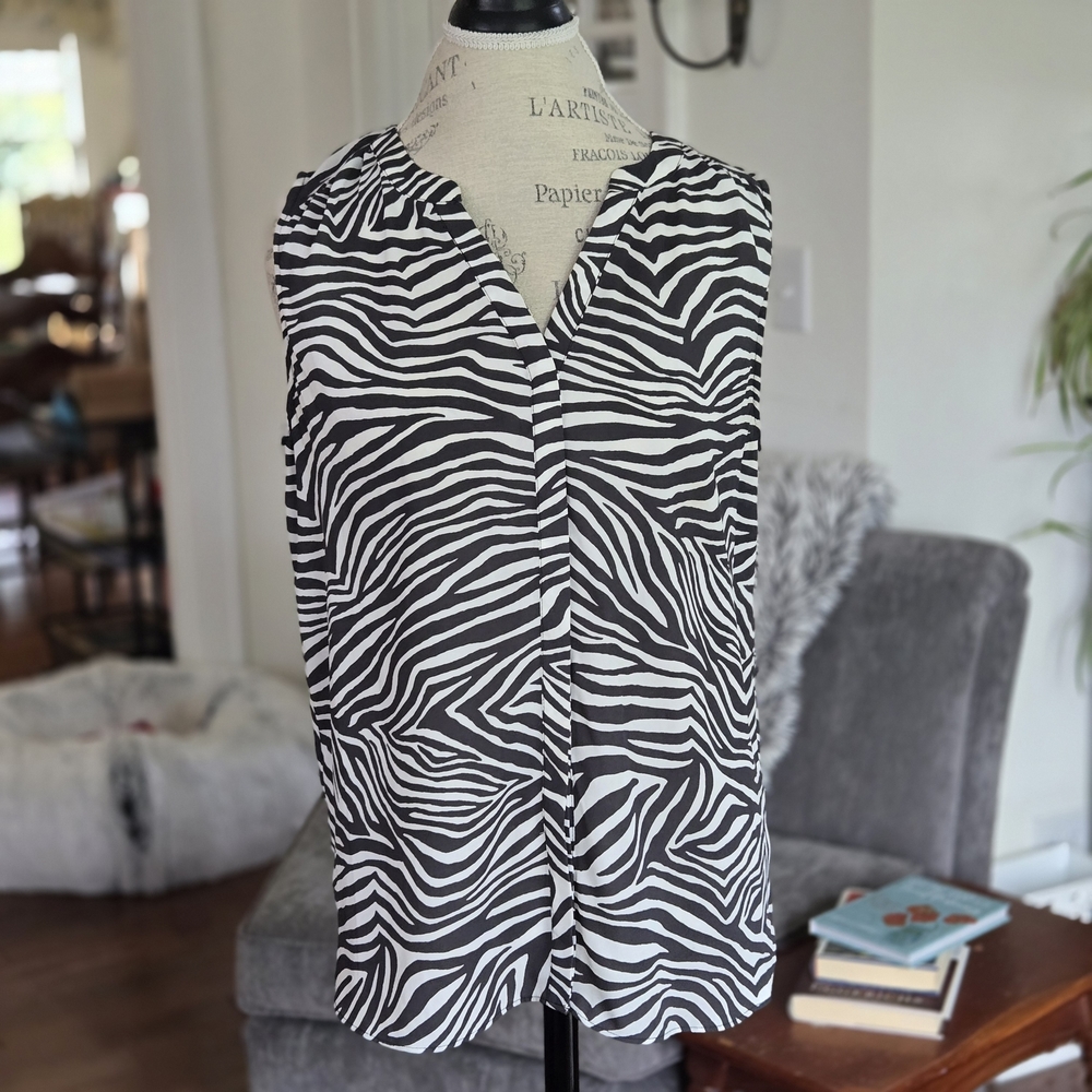 NYDJ Monochrome Zebra Print Sleeveless Blouse